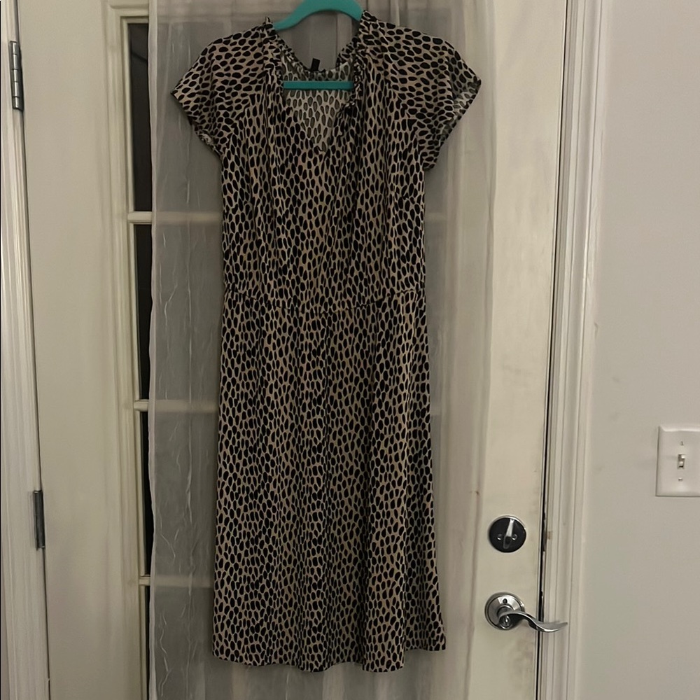 Talbots Black and White Midi Sundress with Flutter Cap Sleeves